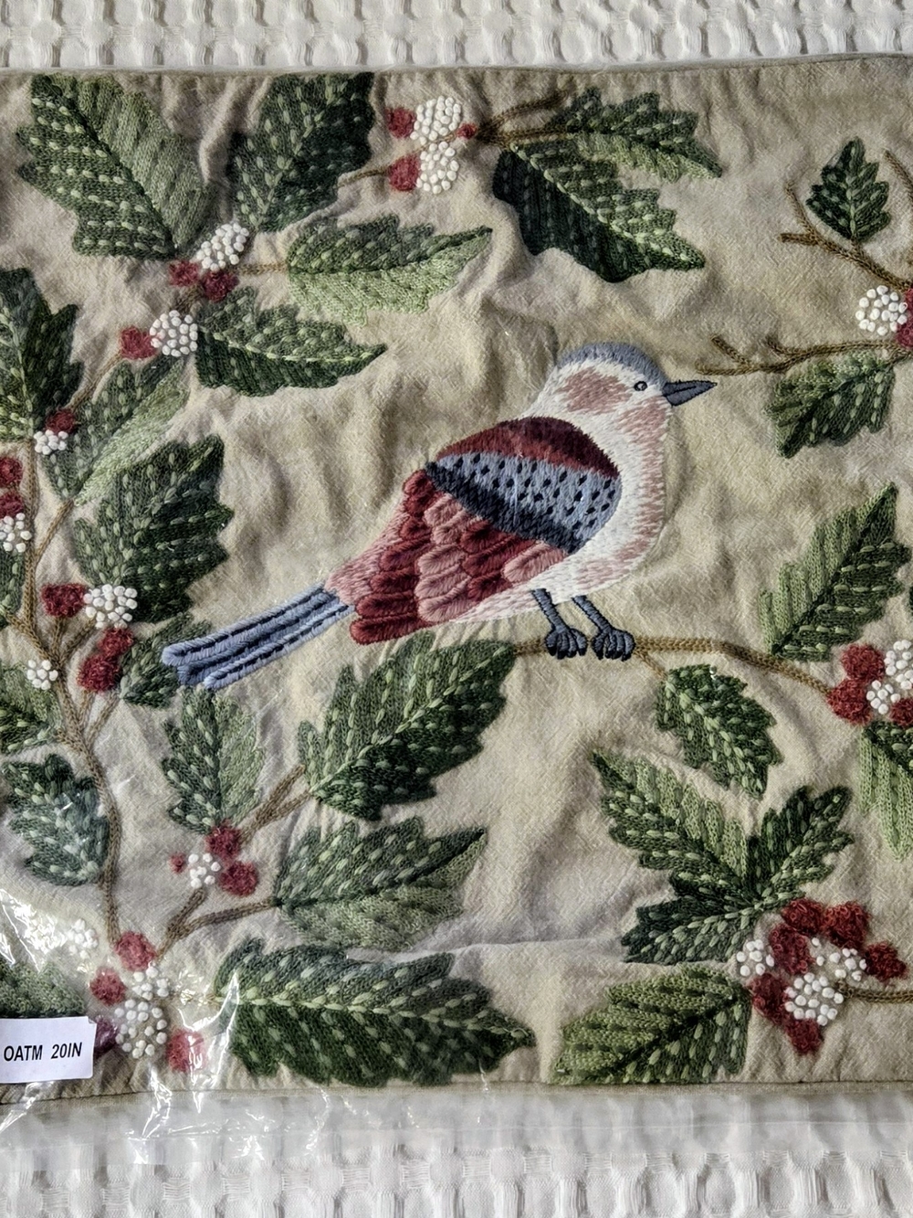Garnet Hill Embroidered Bird Accent Pillow Cover in Green, Red, Blue, Cream